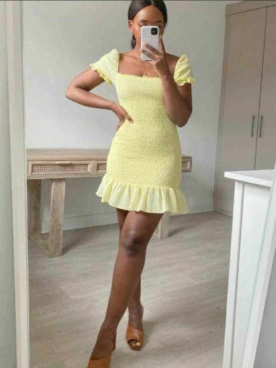 Zara Dresses & Skirts - Zara Lemon Smocked Mini Dress with Ruffle Hem